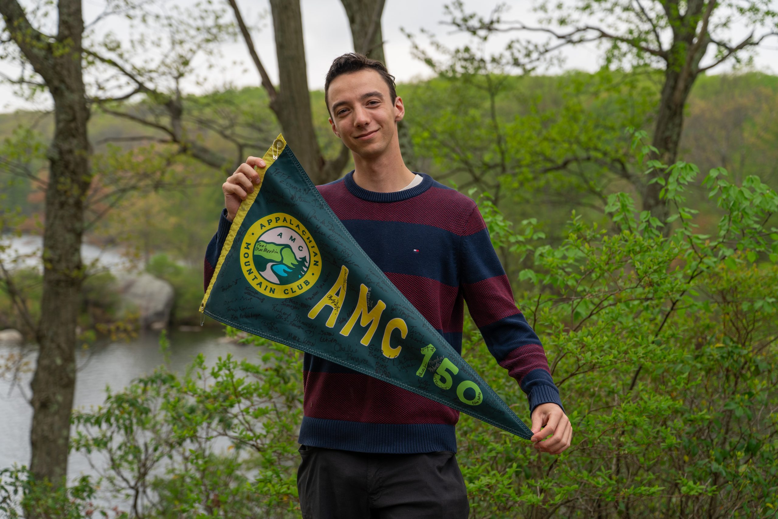 Parker holding the 150 Flag